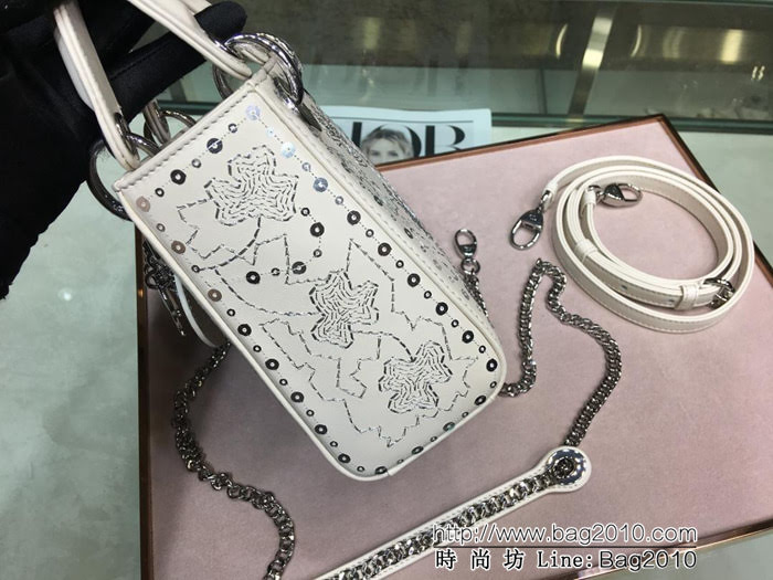 DIOR迪奧 Lady Dior mini刺繡 幸運草 光滑小牛皮 袖珍手提包 M0505  zdo1119